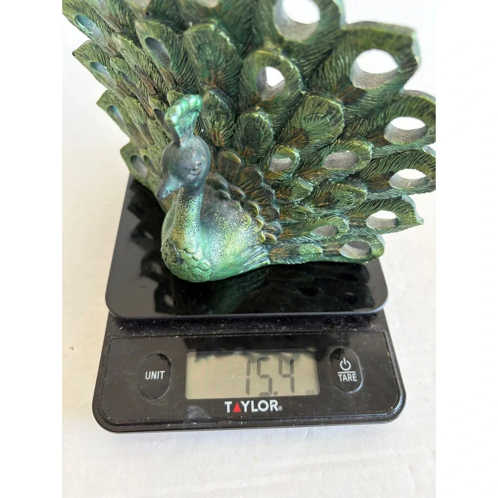 Maison Roi Peacock Candle Holder Green Bronze Fan Tail Figurine Decor